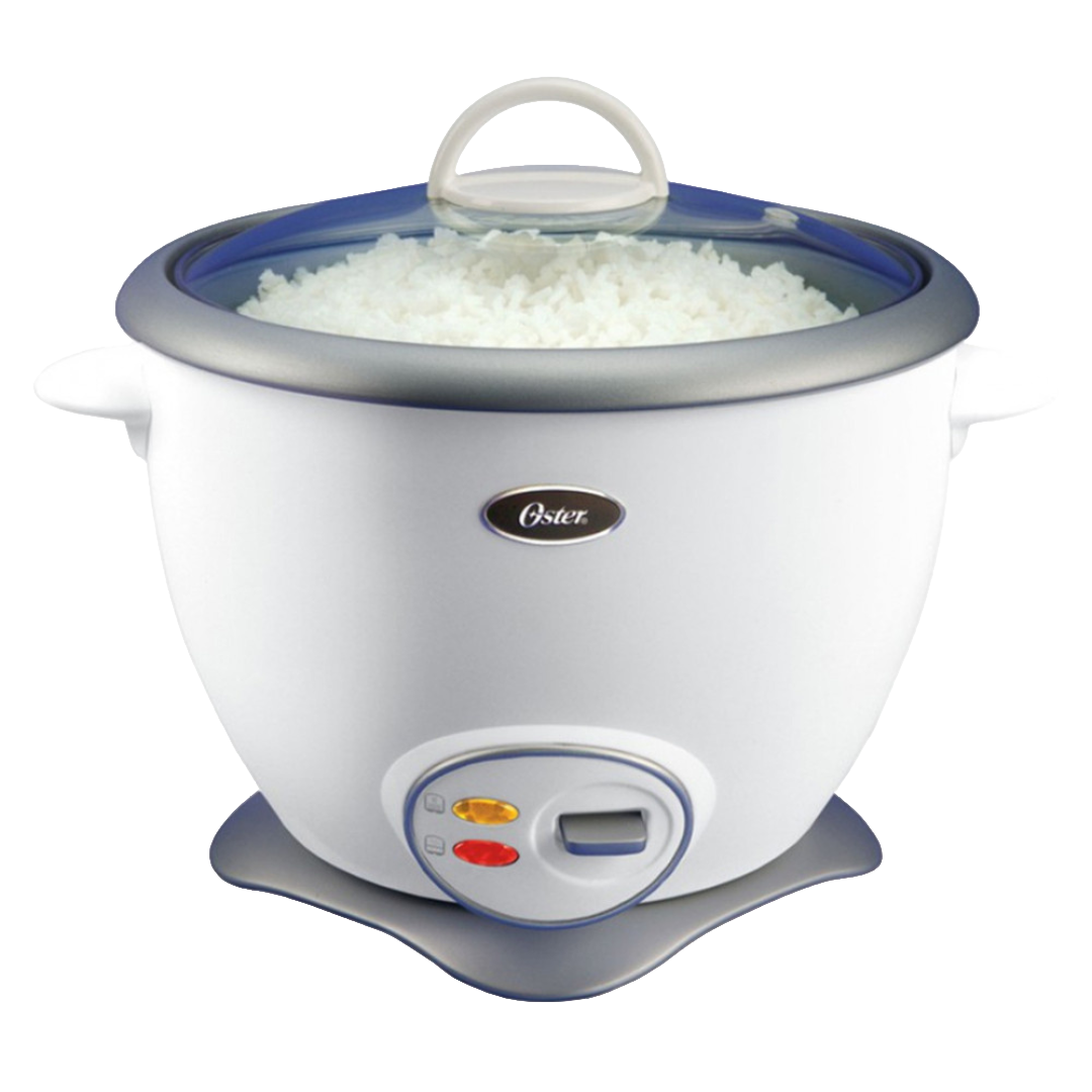 OSTER 7 CUP RICE COOKER WITH GLASS LID, COOL TOUCH HANDLE . AUTOMATIC SHUT OFF  AND KEEP WARM FUNCTION