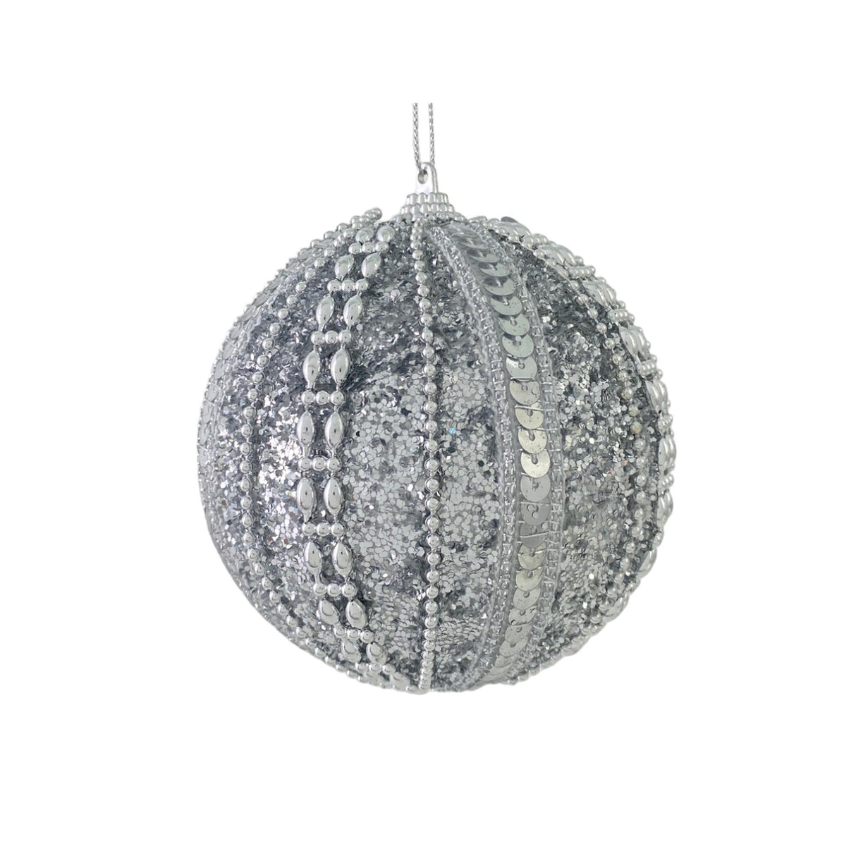 SILVER SEASONAL BALL ORNAMENT