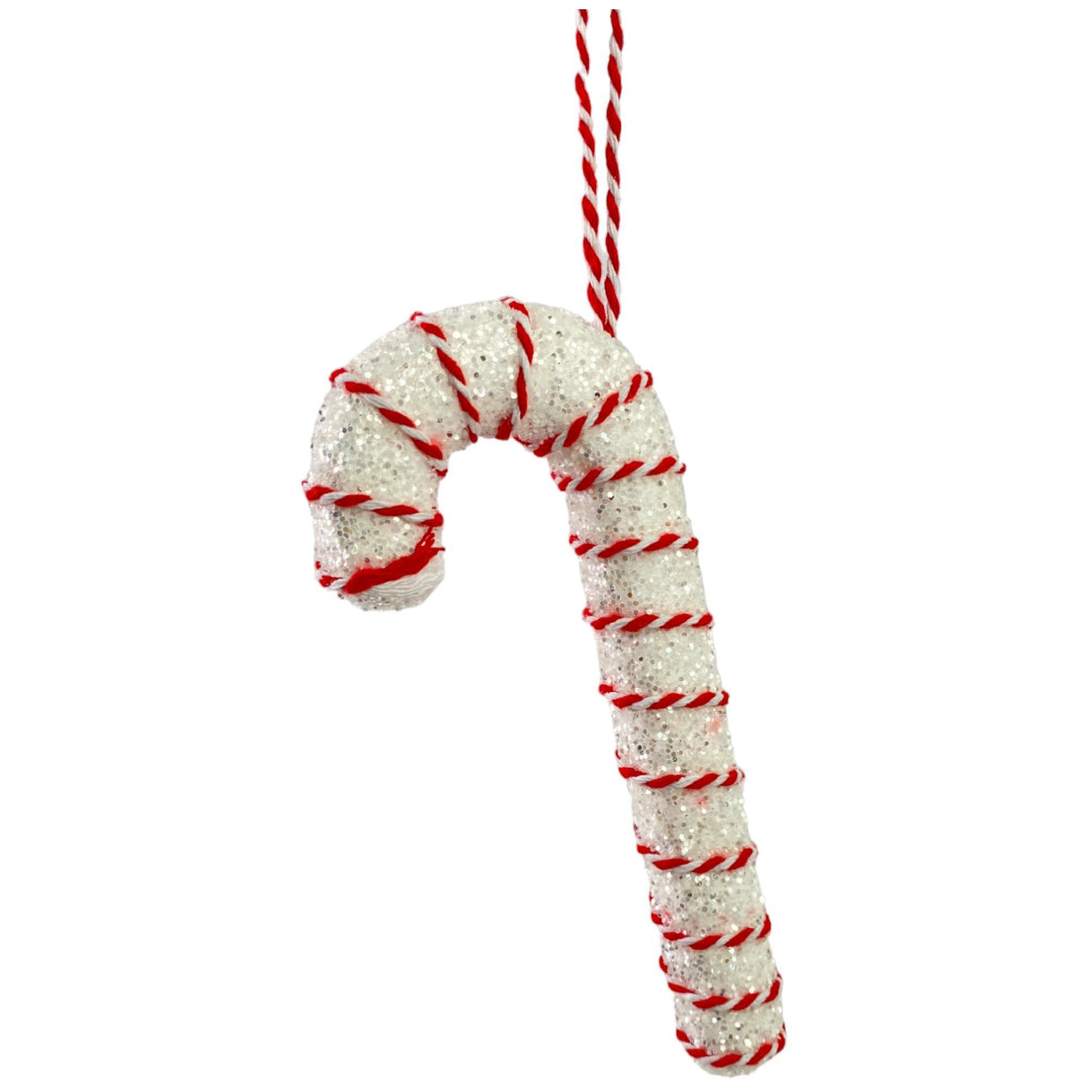 WHITE SEASONAL CANE ORNAMENT