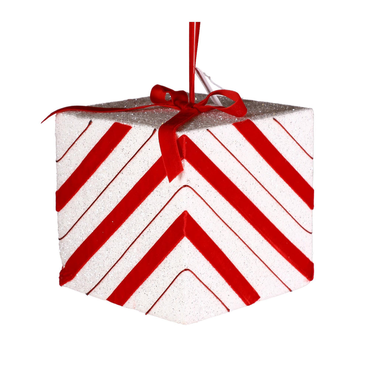 WHITE SEASONAL GIFT BOX ORNAMENT