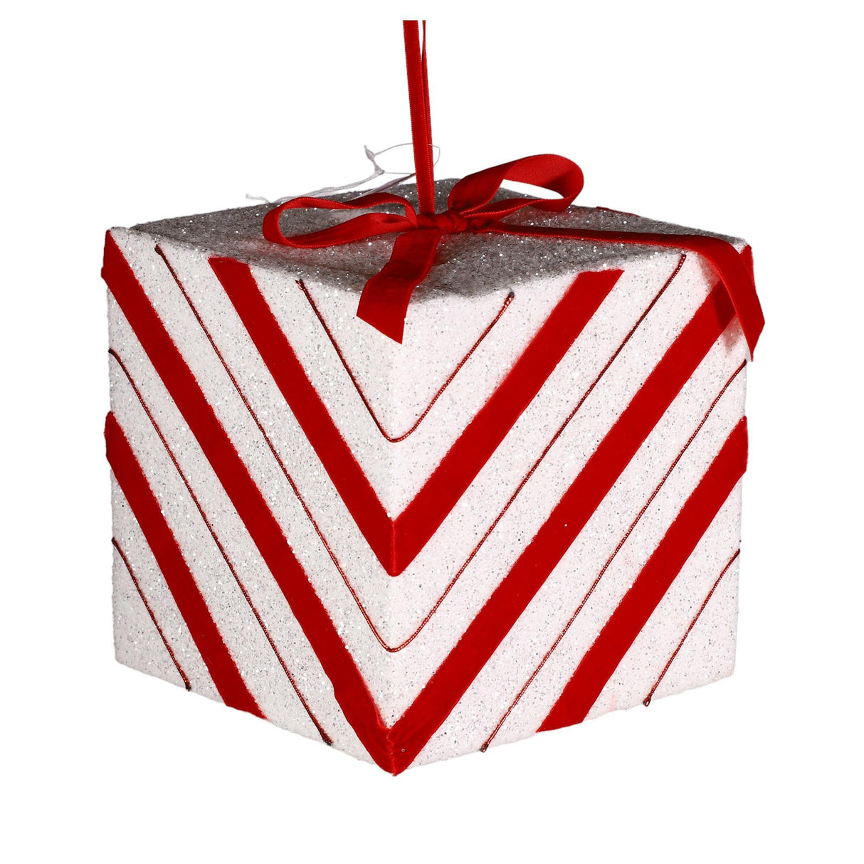 WHITE SEASONAL GIFT BOX ORNAMENT