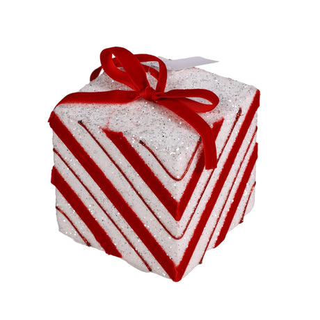 WHITE SEASONAL GIFT BOX ORNAMENT