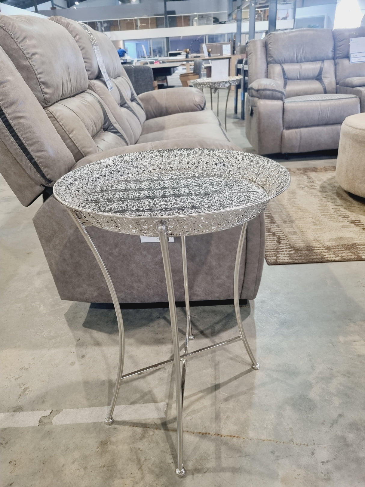 Round Tray End Table Silver