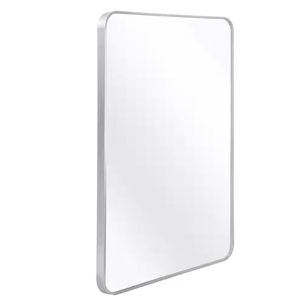 WHITE RECTANGULAR CURVED EDGE WALL MIRROR