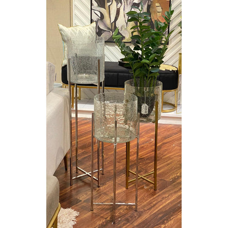 SILVERY GOLD GOLD PLANTER 28 X 28 X 73  CM