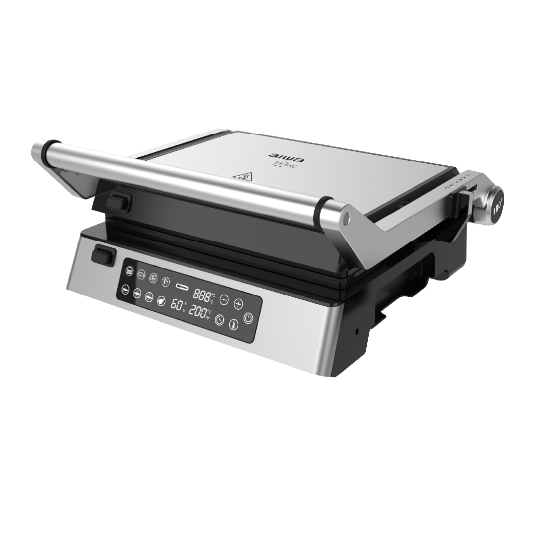 AIWA SMART GRILL PANINI & GRILL, REMOVABLE PLATES DIGITAL SCREEN STAINLESS STEEL