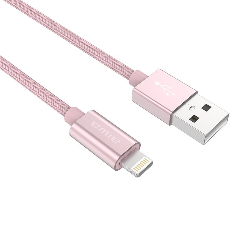 AIWA USB A/M TO LIGHTNING CABLE 5FT PINK BRAIDING