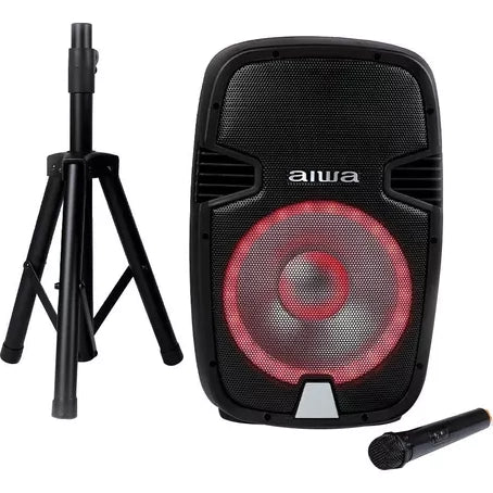 AIWA 15 INCH  BLUETOOTH/FM/AUX SPEAKER SYSTEM WIRELESS MICROPHONE/TRIPOD