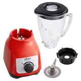 OSTER 2 SPEED 6 CUP BLENDER BOROCLASS THERMAL SHOCK RESISTANT GLASS JAR, ICE CRUSHER STEEL BLADE  RED