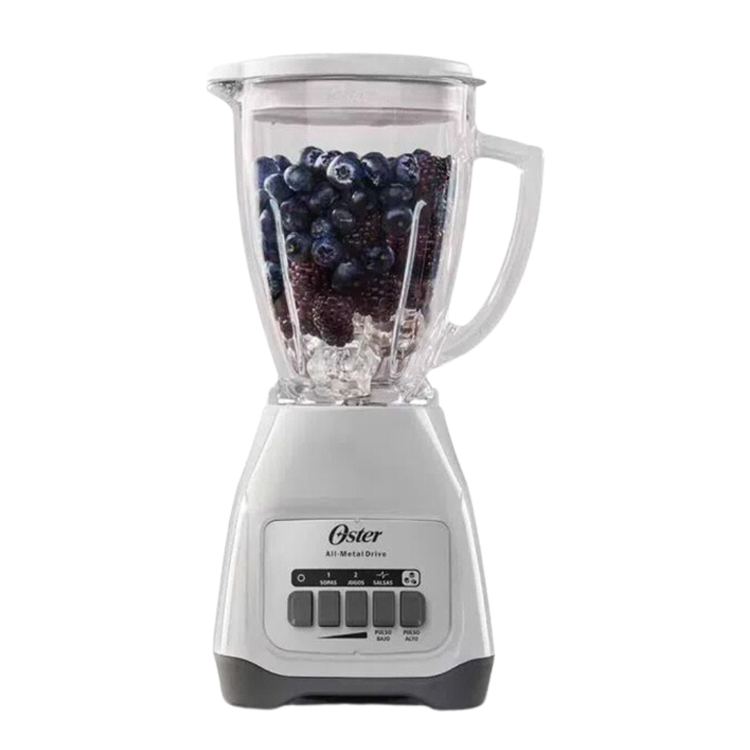 OSTER 2 SPEED 6 CUP BLENDER BOROCLASS THERMAL SHOCK RESISTANT GLASS JAR, ICE CRUSHER STEEL BLADE 
WHITE