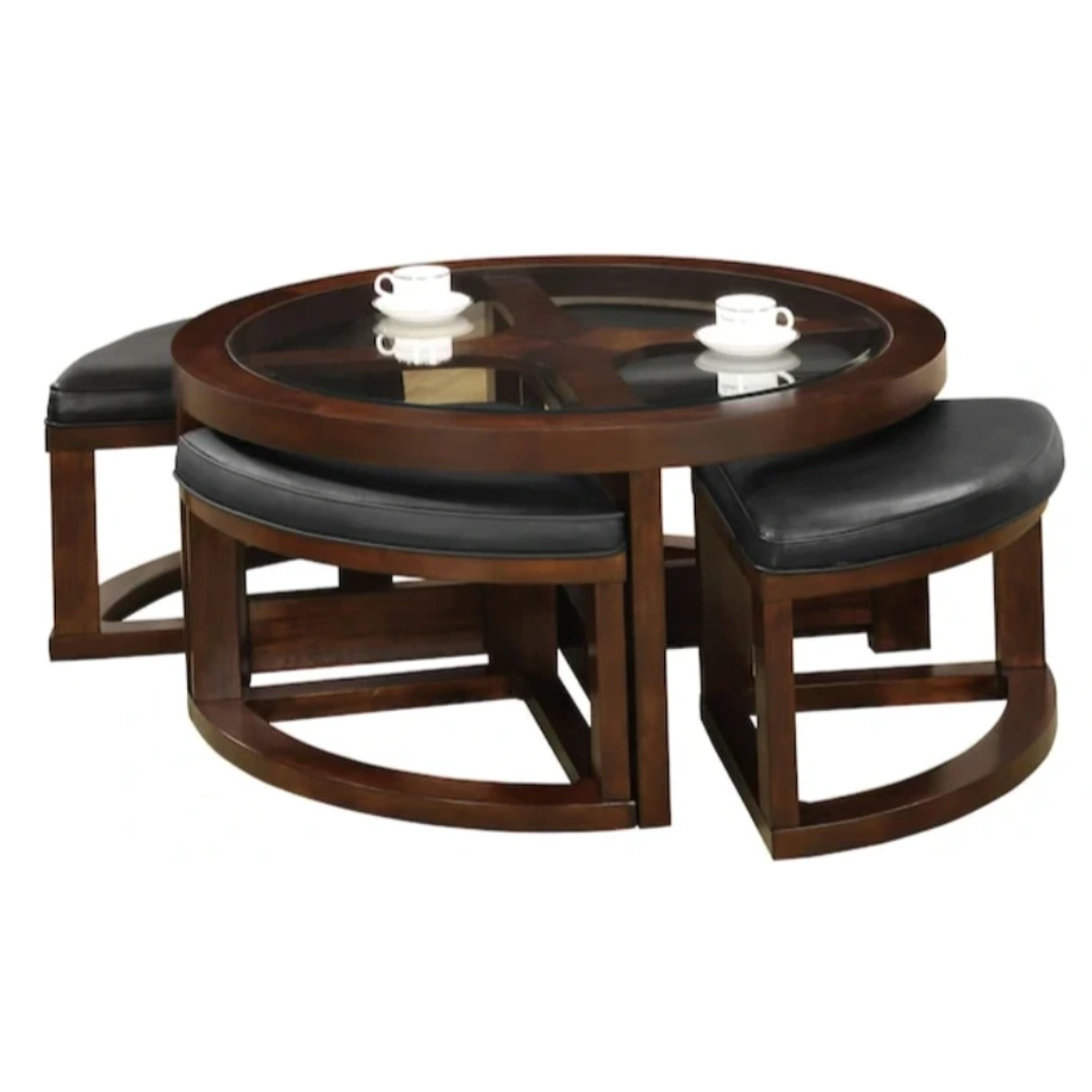 CRYSTAL COVE II ROUND COFFEE TABLE W/ 4 STOOLS