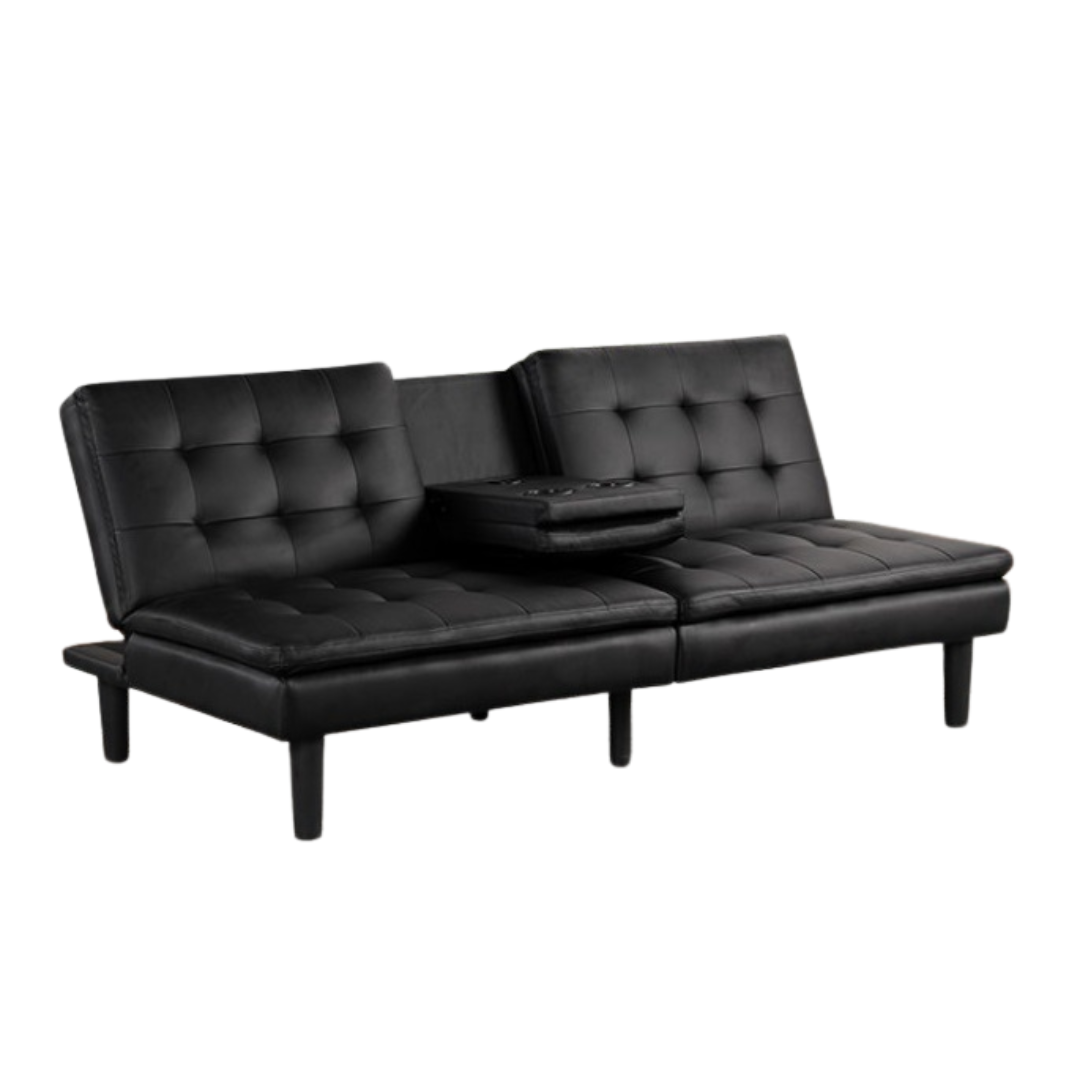 EIDSBERG FUTON SOFA BED W/ DROP DOWN TABLE BLACK