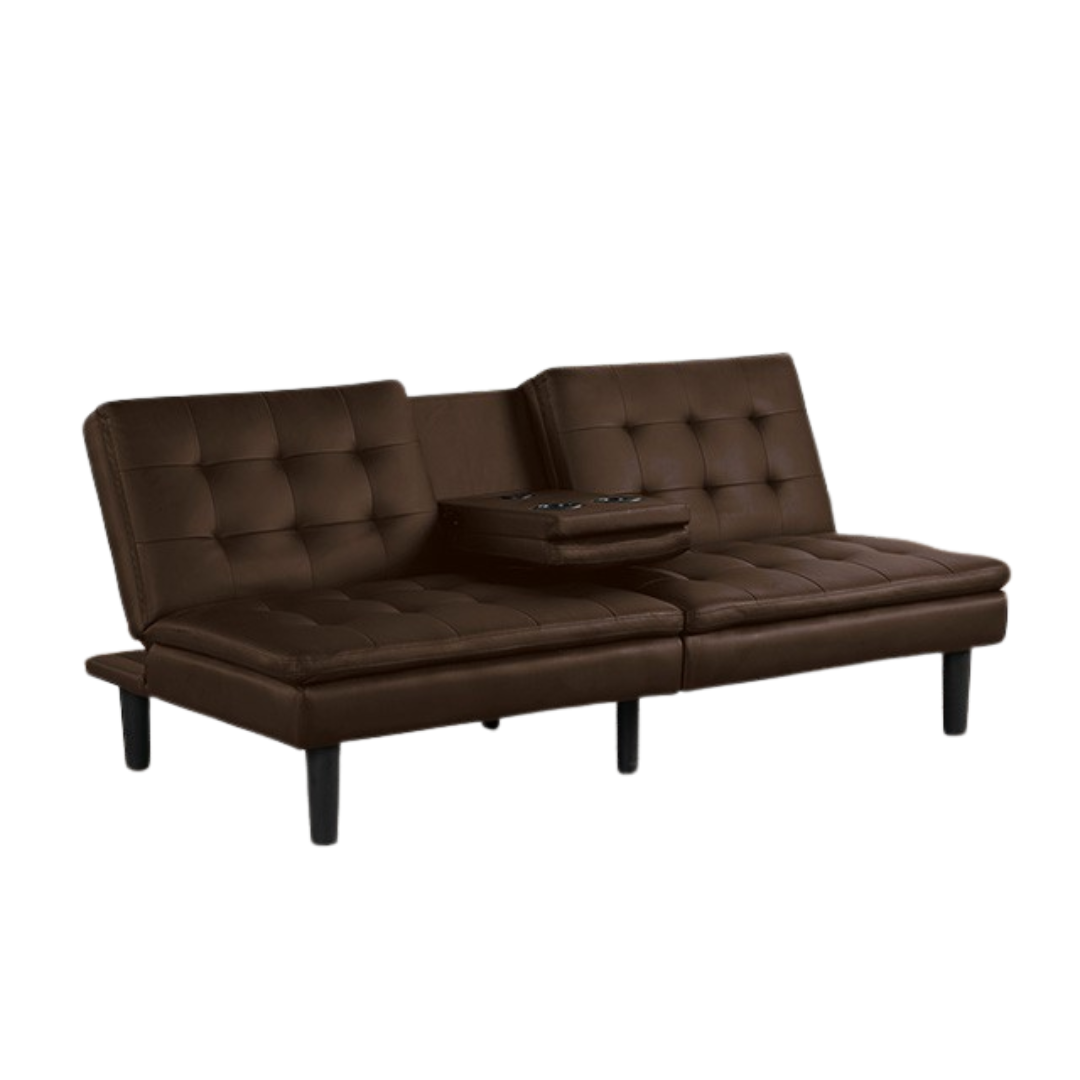 EIDSBERG FUTON SOFA BED W/ DROP DOWN TABLE BROWN