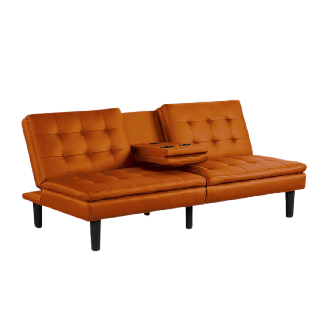 EIDSBERG FUTON SOFA BED W/ DROP DOWN TABLE ORANGE