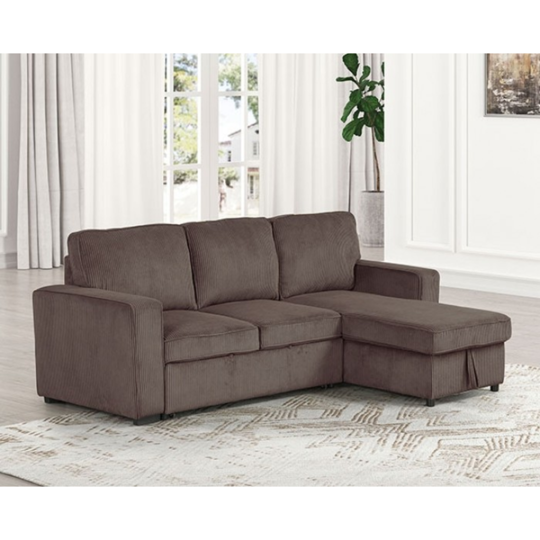 YVES SECTIONAL W/ PULLOUT SLEEPER BROWN