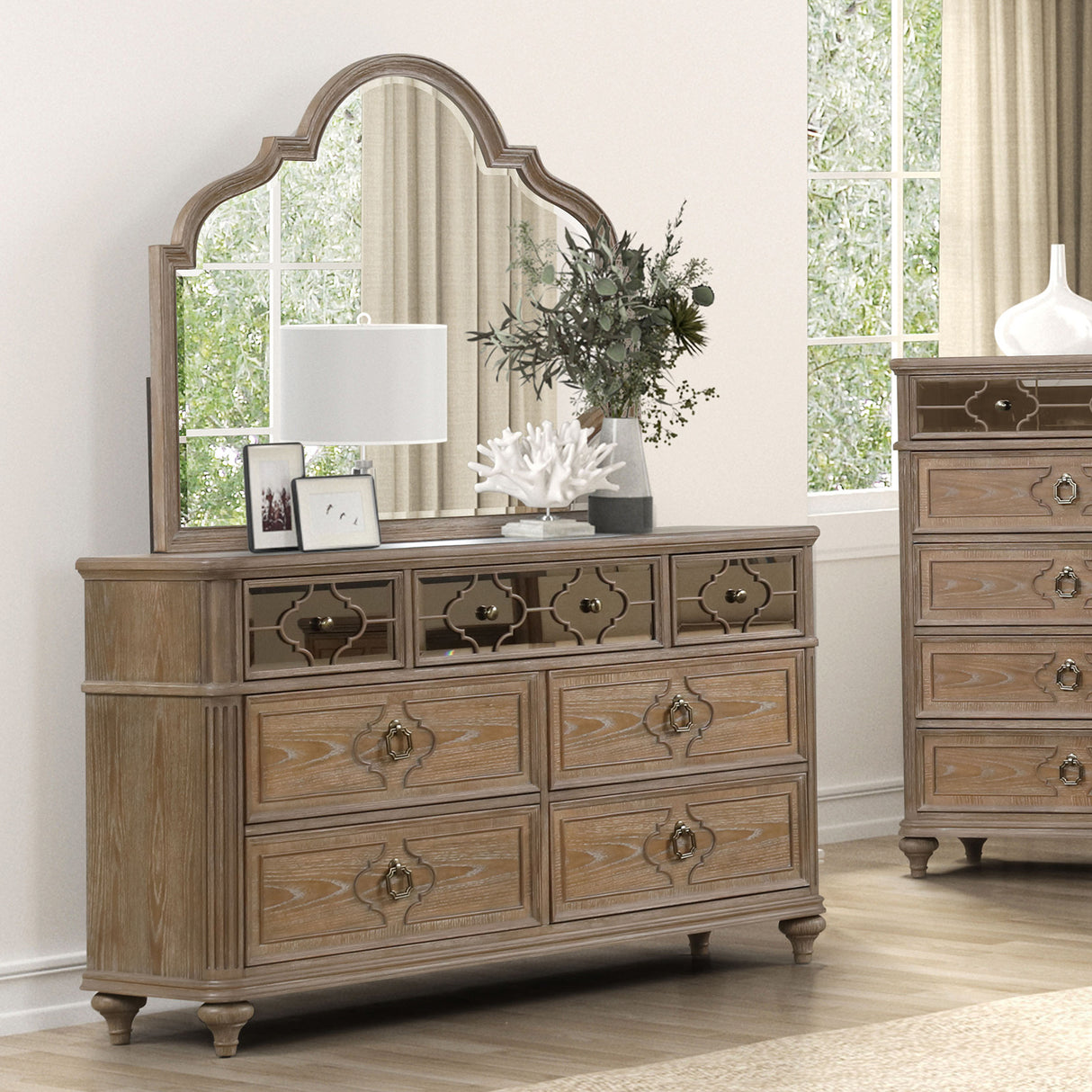 LYRIS DRESSER MIRROR RUSTIC OAK