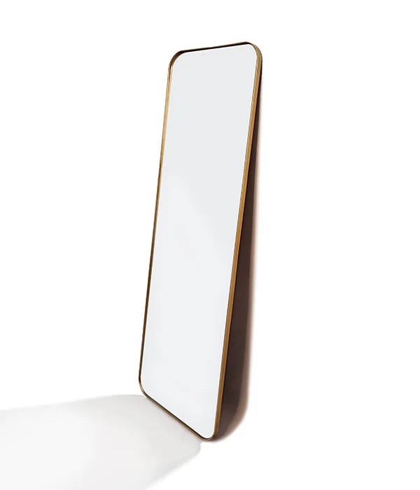 40X150CM GOLD RECTANGULAR CURVED EDGE STANDING MIRROR