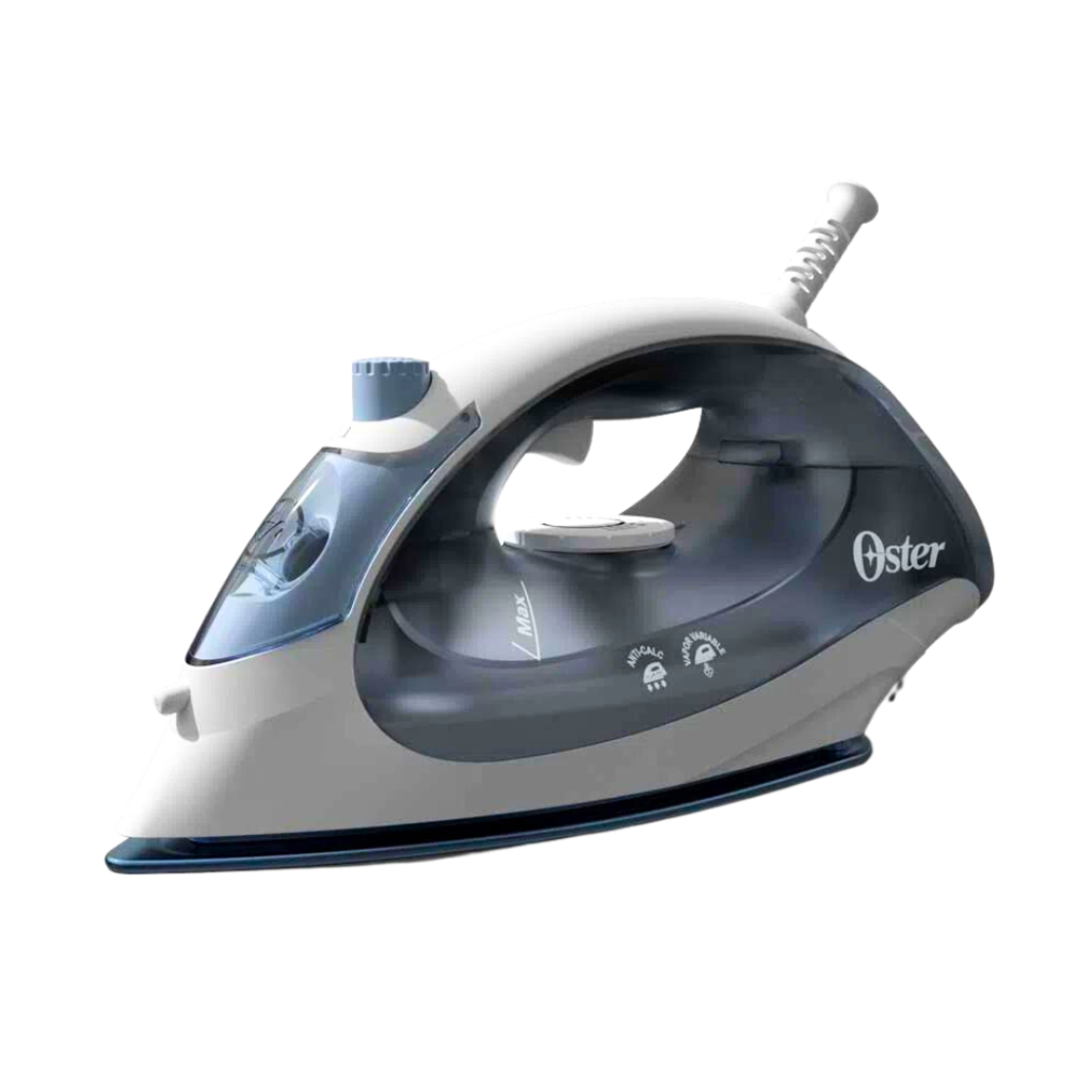 OSTER GARMENT STEAM IRON AEROCERAMIC NON-STICK SOLEPLATE WIT VERTICAL STEM, CONTINUOUS STEAM, SPRAY MIST 360 SWIVEL CORD TEMPERATURE CONTROL - LIGHT BLUE