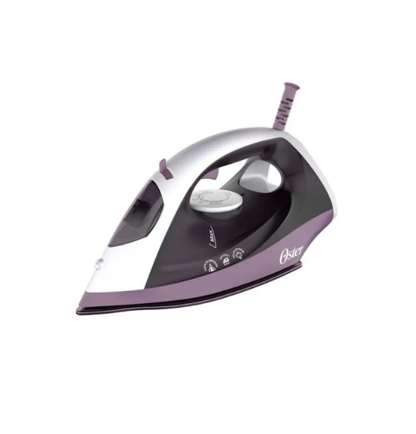 OSTER GARMENT STEAM IRON AEROCERAMIC NON-STICK SOLEPLATE WIT VERTICAL STEM, CONTINUOUS STEAM, SPRAY MIST 360 SWIVEL CORD TEMPERATURE CONTROL - VIOLET