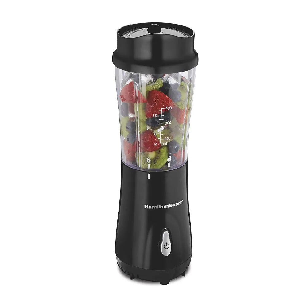 HAMILTON BEACH 14 OZ SINGLE SERVE PERSONAL BLENDER  WITH TRAVEL LID AND STAINLESS STEEL BLADES BLACK