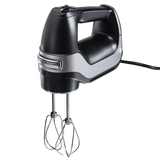 HAMILTON BEACH PROFESSIONAL 5 SPEED HAND MIXER WITH SNAP ON STORAGE CASE, BEATERS AND WHISK BLACK