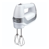 HAMILTON BEACH PROFESSIONAL 5 SPEED HAND MIXER WITH SNAP ON STORAGE CASE, BEATERS AND WHISK WHITE