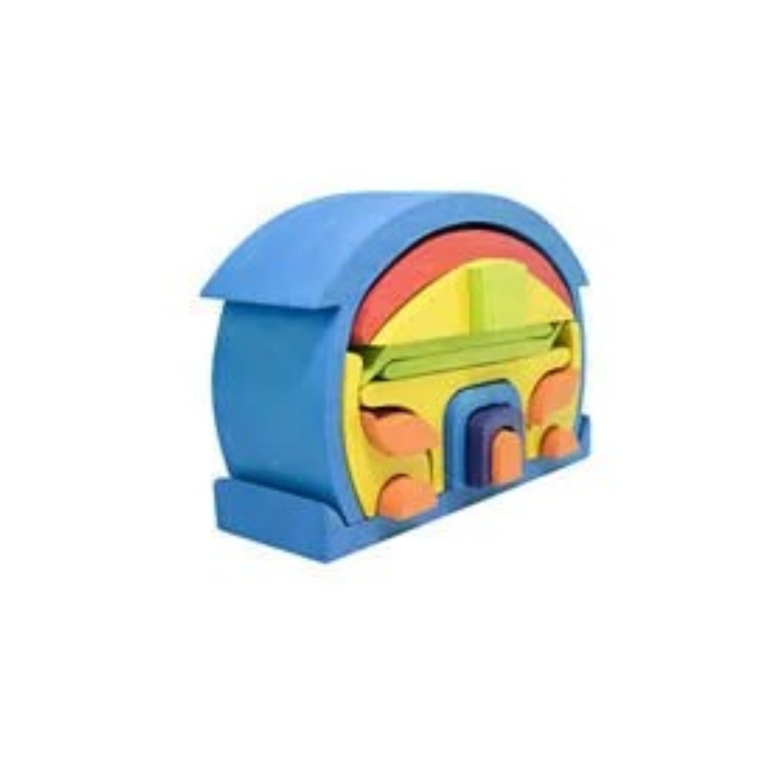 WALDORF WOODEN BLUE ROOF HOUSE TOY