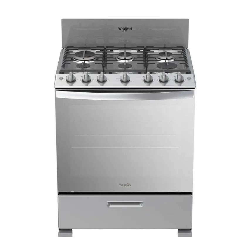 WHIRLPOOL 30 INCH STAINLESS STEEL FREE STANDING GAS RANGE 6 BURNERS CAST IRON GRATES ELECTRIC IGNITION