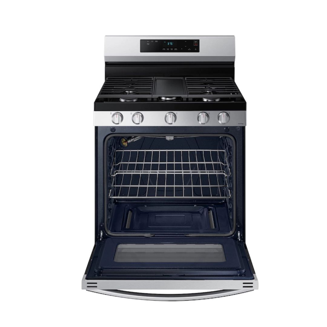 SAMSUNG 30 INCH STAINLESS STEEL FREE STANDING GAS RANGE 5 BURNERS WIFI ENABLED/VOICE CONTROL