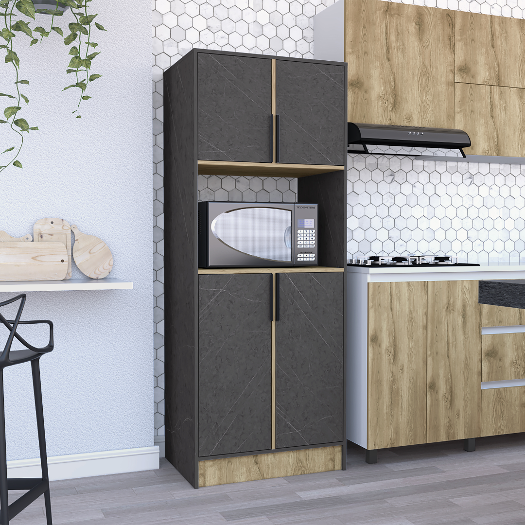 R004 IMATRA   GREY/ BROWN KITCHEN CUPBOARD W/MICROWAVE STORAGE