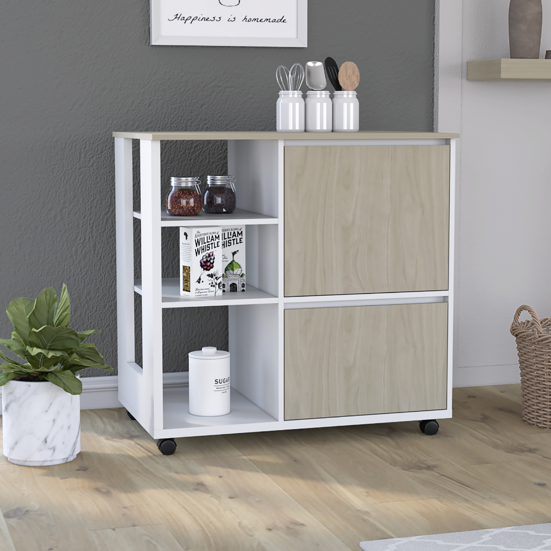 R004 TABY   WHITE/ BROWN KITCHEN ISLAND