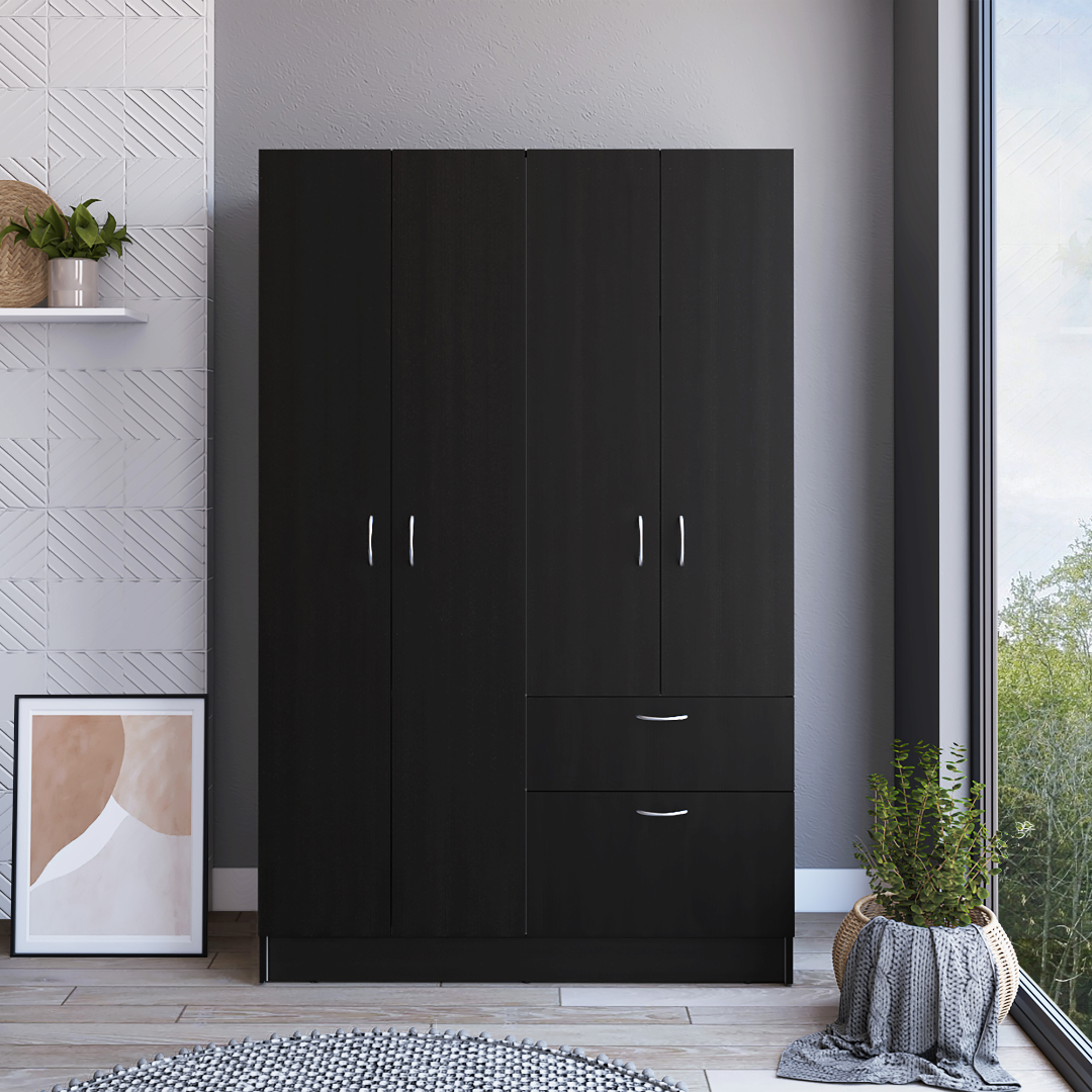 R004 VAUPES   BLACK WARDROBE 2 DOORS/1 DRAWER PARTICLE BOARD/MELAMINE