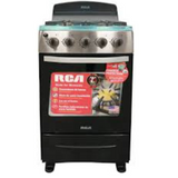 RCA 20" BLACK STAINLESS STEEL FREE STANDING GAS RANGE, CAST IRON GRATES, 4 BURNERS, GLASS OVER DOOR, GLASS LID