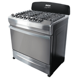 RCA 30" STAINLESS STEEL FREE STANDING GAS RANGE, CAST IRON GRATES, 6 BURNERS, GLASS PANORAMIC OVER DOOR