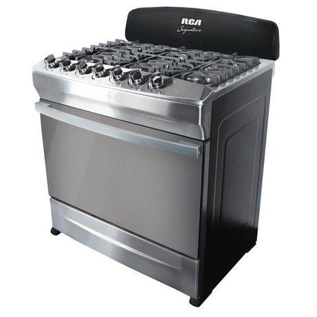 RCA 30" STAINLESS STEEL FREE STANDING GAS RANGE, CAST IRON GRATES, 6 BURNERS, GLASS PANORAMIC OVER DOOR