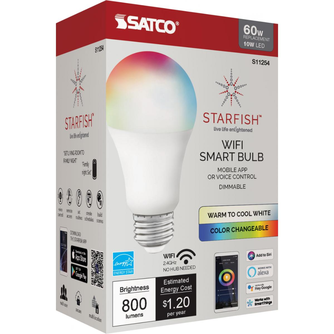 10W STARFISH WIFI A19 ENERGY EFFICIENT RGB AND TUNABLE WHITE LED SMART BULB