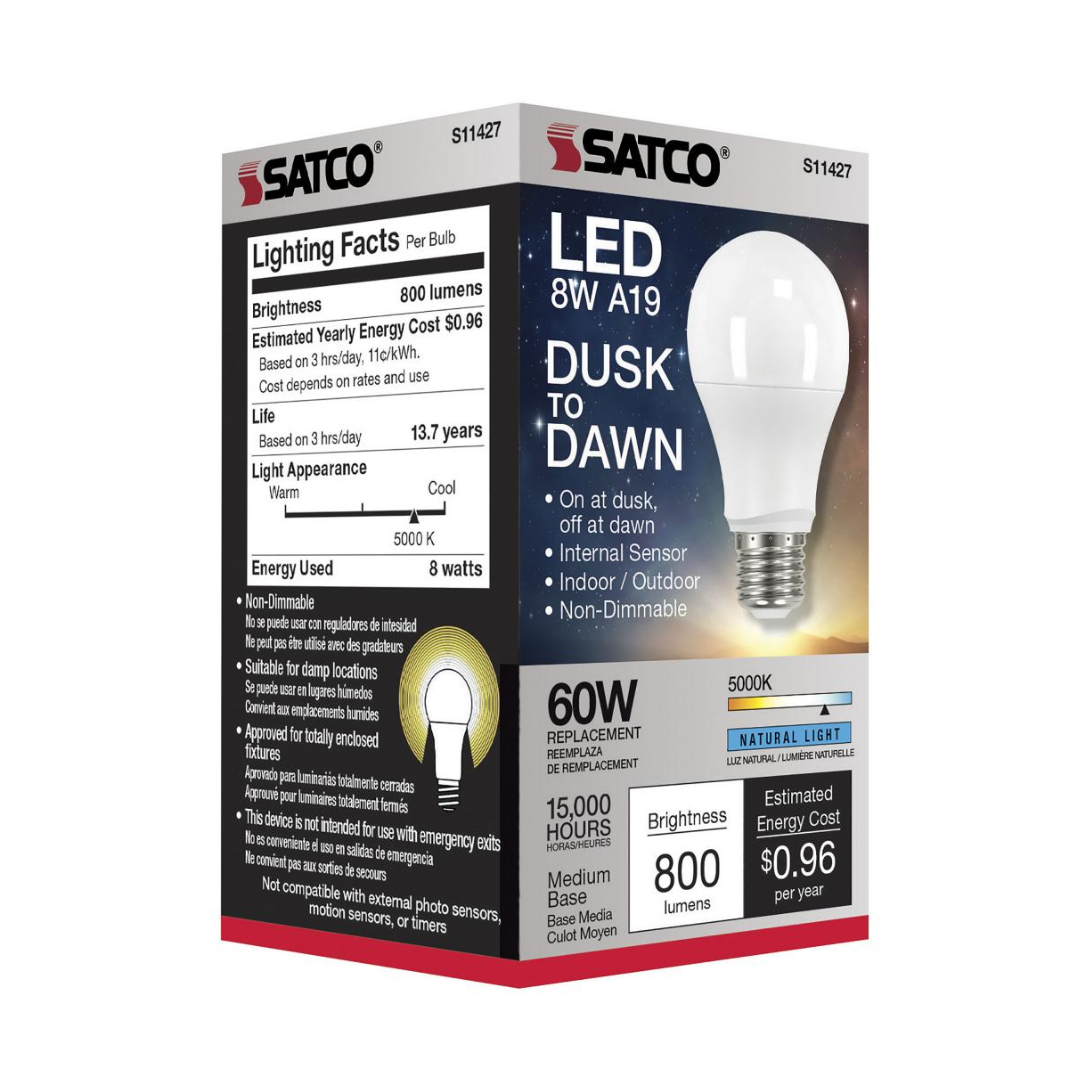 SATCO 9W [60W] A19 DUSK-TO-DAWN LED NON-DIMMABLE 120V