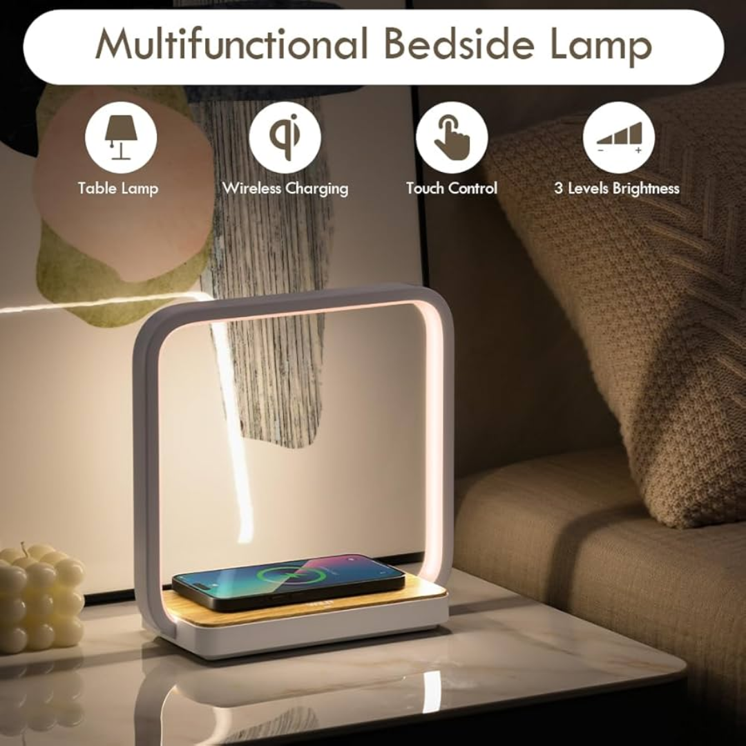 TABLE LAMP WITH WIRELESS CELL-PHONE AND EARPHONE CHARGING