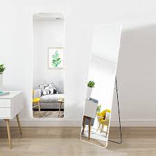 40X150CM WHITE RECTANGULAR CURVED EDGE STANDING MIRROR