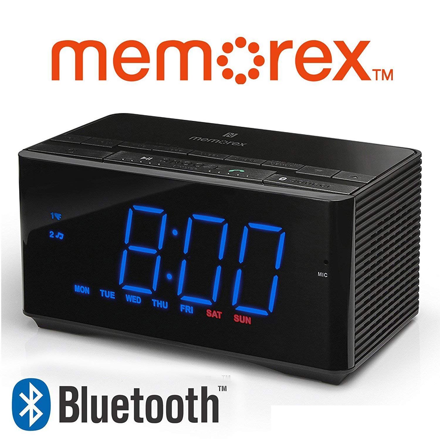 MEMOREX BLACK CLOCK RADIO AUDIO LED DISPLAY USB/ AM/ FM/ AUX/ BLUETOOTH